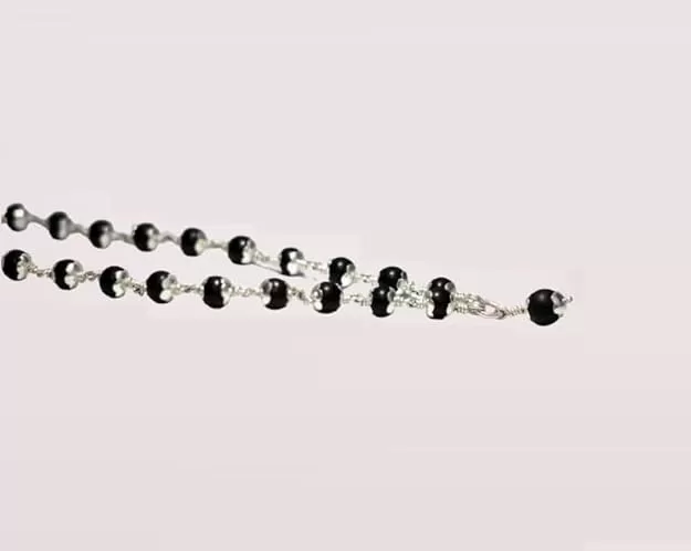 Original 925 Silver Karungali Malai with flower Cap (7MM, 54 Beads, 27 Inches) - Image 2