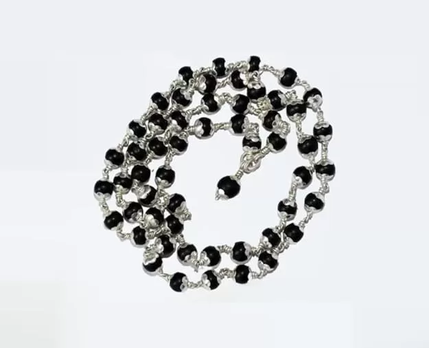Original 925 Silver Karungali Malai with flower Cap (7MM, 54 Beads, 27 Inches) - Image 4