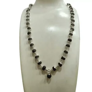 Original 925 Silver Karungali Malai with flower Cap (7MM, 54 Beads, 27 Inches)