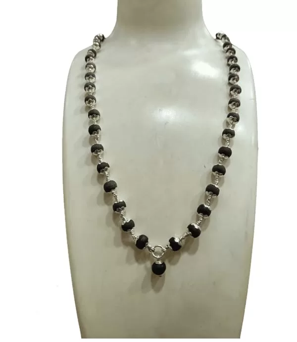 Original 925 Silver Karungali Malai with flower Cap (7MM, 54 Beads, 27 Inches)