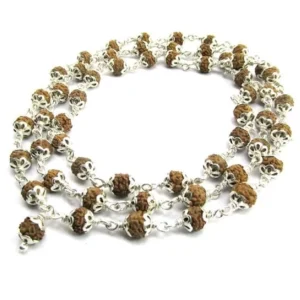 Original 925 Silver Rudraksha Mala (5 Mukhi, 8MM, 54 Beads, 30 Inchs)