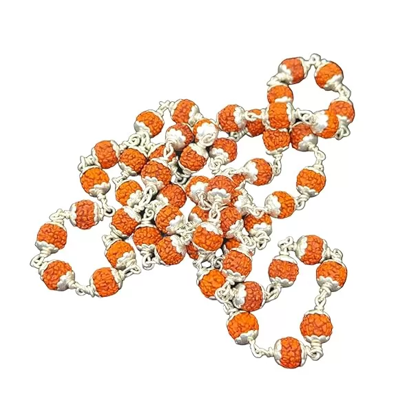 Original 925 Silver Rudraksha Mala (5 Mukhi, 8MM, 54 Beads, 30 Inchs)
