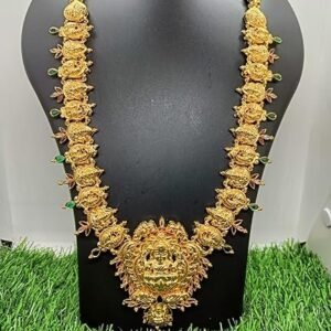 22k Gold plated Silver Long Necklace| 925 Silver Temple Jewellery Long Necklace For Women's & Girl's (80 Gram)