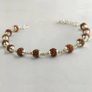 Original 925 Silver Rudraksha Bracelet for Men & women | (7 MM Natural Beads- Brown Colour - Lab Certified)