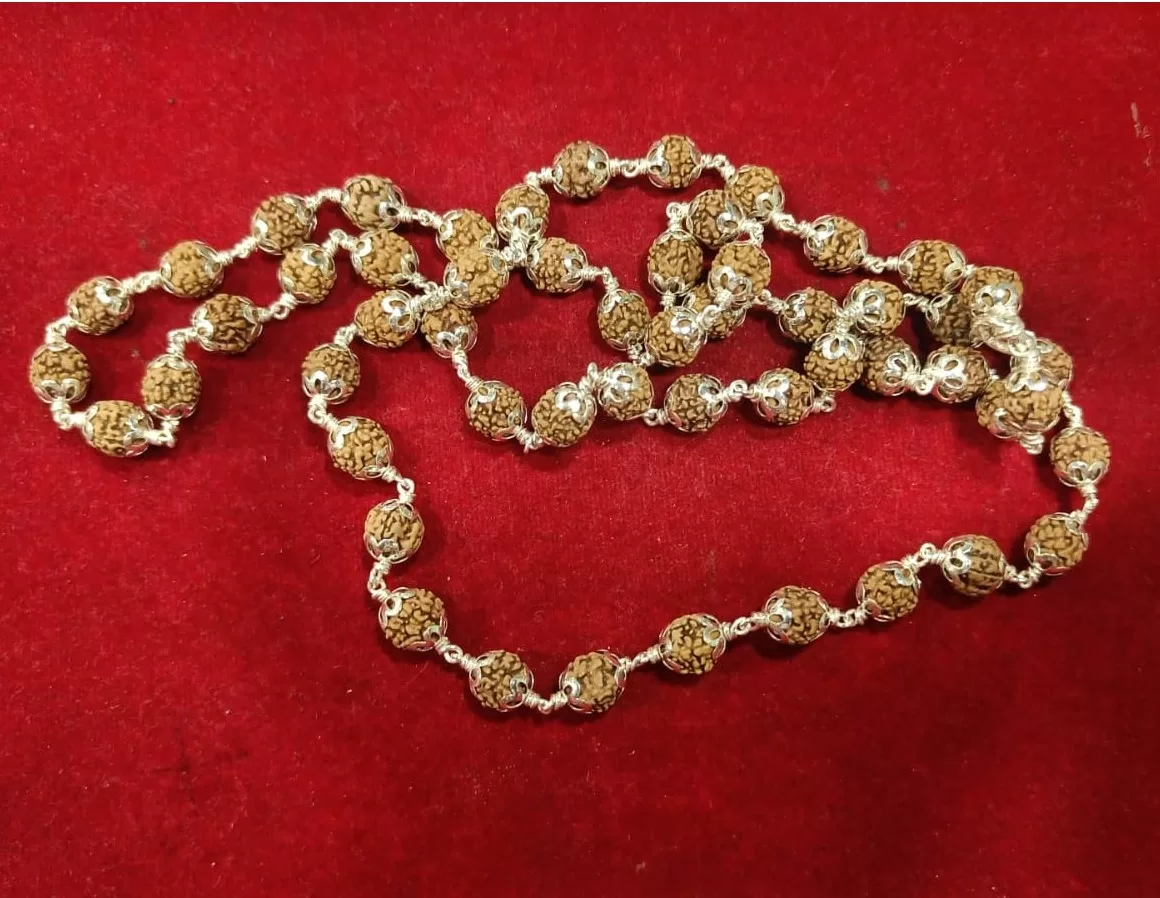 Original 925 Silver Rudraksha Mala (5 Mukhi, 8MM, 54 Beads, 30 Inchs) - Image 2