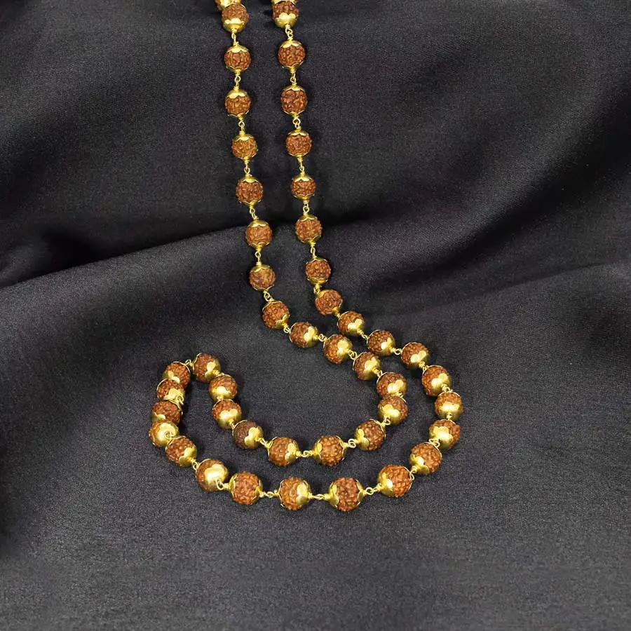 Original 18K Gold Rudraksha Mala (Yellow Gold, 16 gram) with BIS hallmark(5 Mukhi, 8MM, 54 Beads, 28 Inchs)