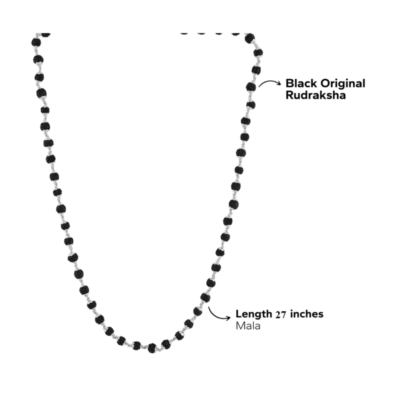 Original 925 Silver Black Rudraksha Mala (5 Mukhi, 6MM, 54 Beads, 27 Inchs) - Image 2