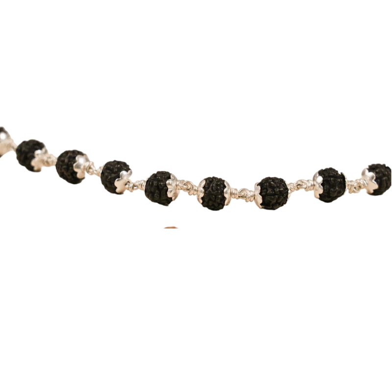 Original 925 Silver Black Rudraksha Mala (5 Mukhi, 6MM, 54 Beads, 27 Inchs) - Image 3