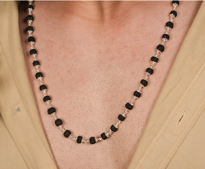 Original 925 Silver Black Rudraksha Mala (5 Mukhi, 6MM, 54 Beads, 27 Inchs) - Image 4