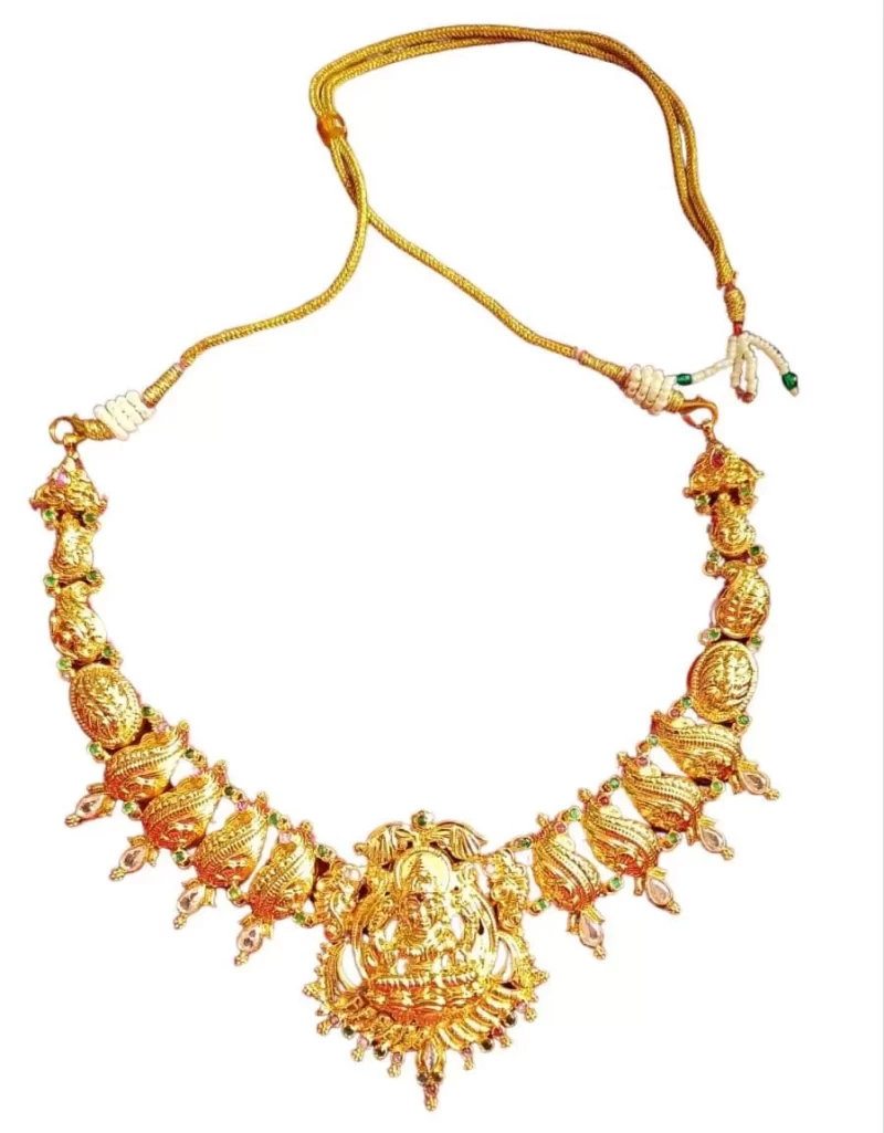 22k Gold plated Silver Necklace | 925 Silver Temple Jewellery Necklace For Women's & Girl's (40 Gram) - Image 4