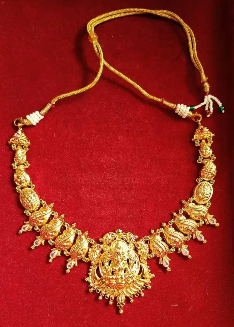 22k Gold plated Silver Necklace | 925 Silver Temple Jewellery Necklace For Women's & Girl's (40 Gram) - Image 3
