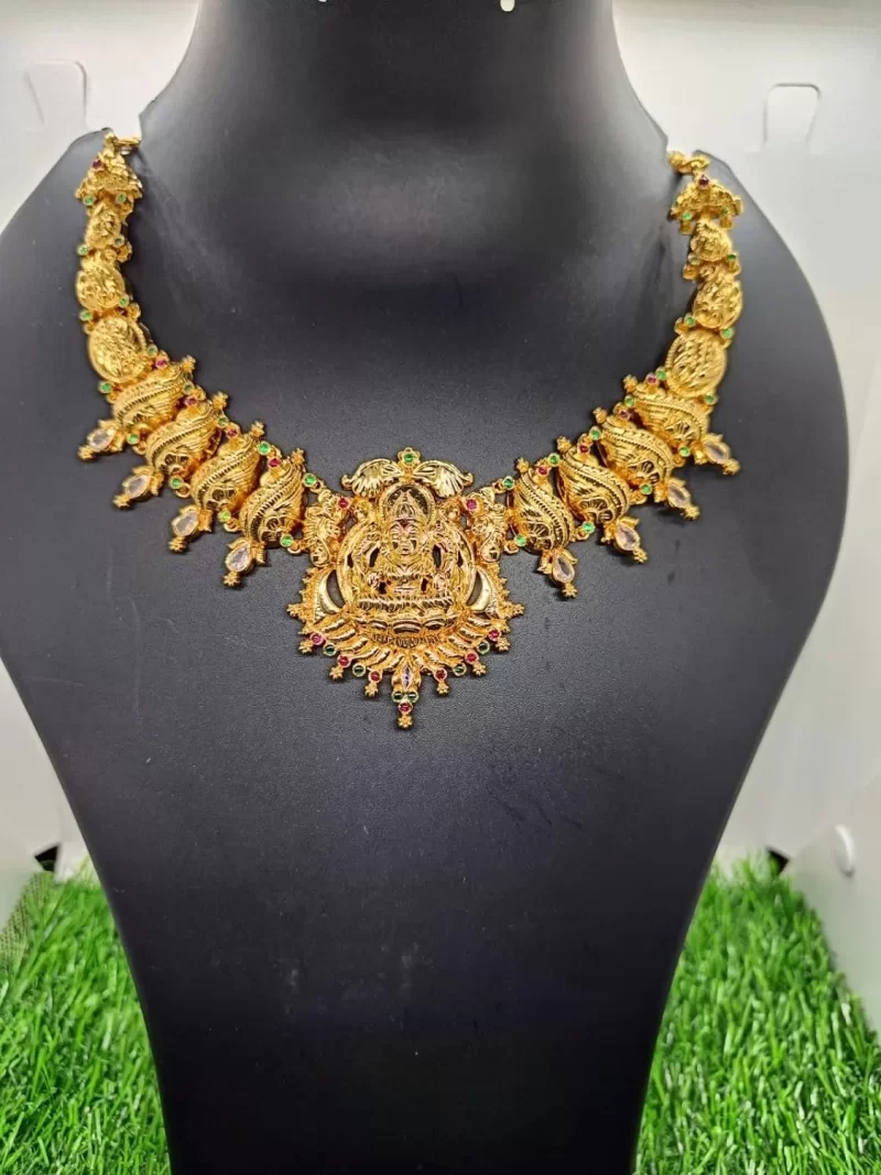 22k Gold plated Silver Necklace | 925 Silver Temple Jewellery Necklace For Women's & Girl's (40 Gram)