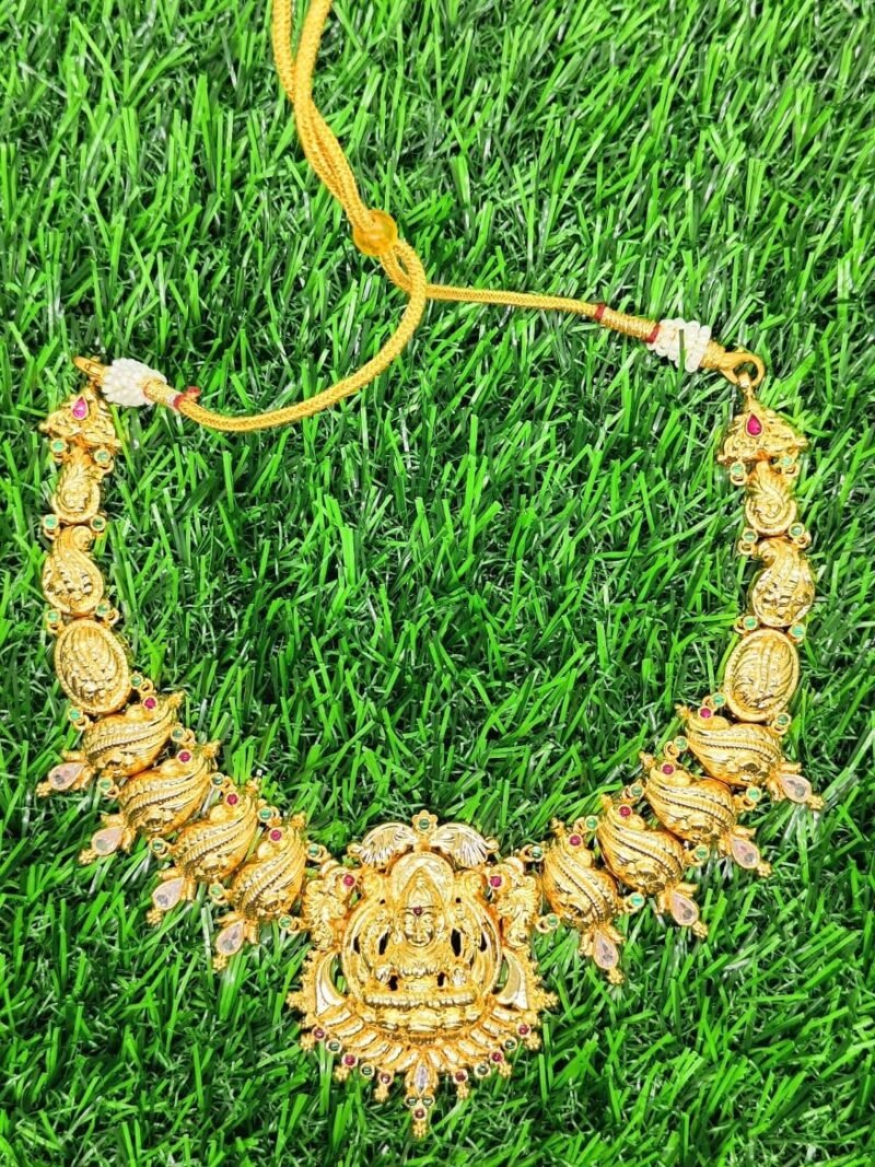 22k Gold plated Silver Necklace | 925 Silver Temple Jewellery Necklace For Women's & Girl's (40 Gram) - Image 2
