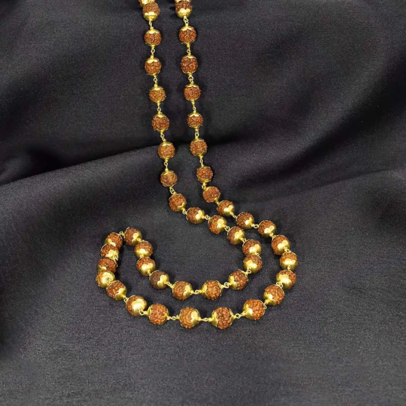 Original 916 Gold Rudraksha Mala (18 gram) with BIS hallmark(5 Mukhi, 8MM, 54 Beads, 28 Inchs)