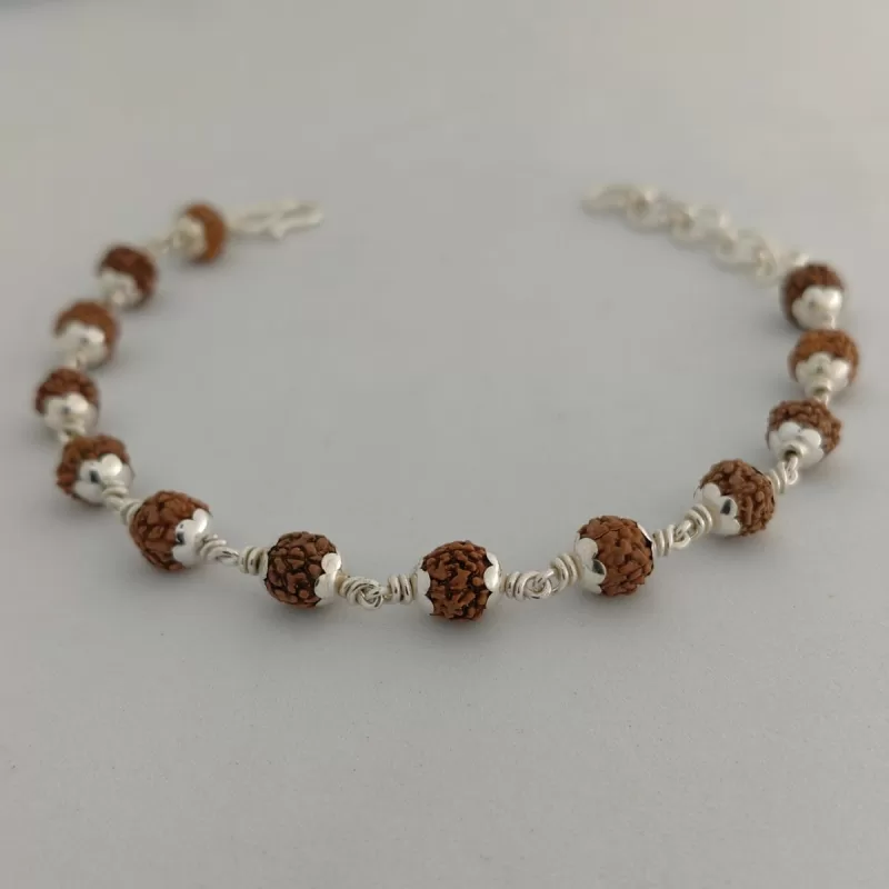 Original 925 Silver Rudraksha Bracelet for Men & women | (7 MM Natural Beads- Brown Colour - Lab Certified) - Image 2