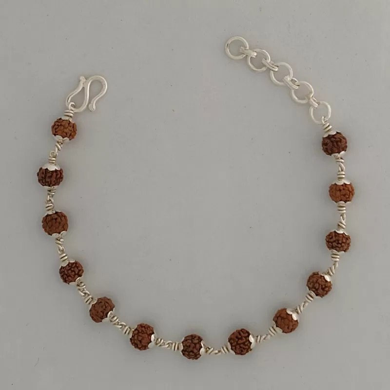 Original 925 Silver Rudraksha Bracelet for Men & women | (7 MM Natural Beads- Brown Colour - Lab Certified) - Image 3