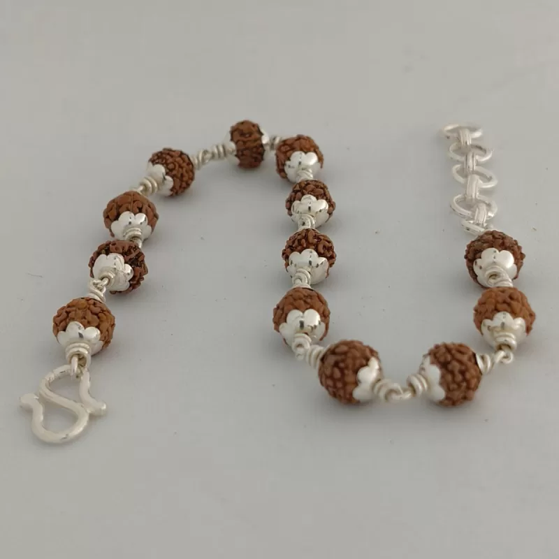Original 925 Silver Rudraksha Bracelet for Men & women | (7 MM Natural Beads- Brown Colour - Lab Certified) - Image 4