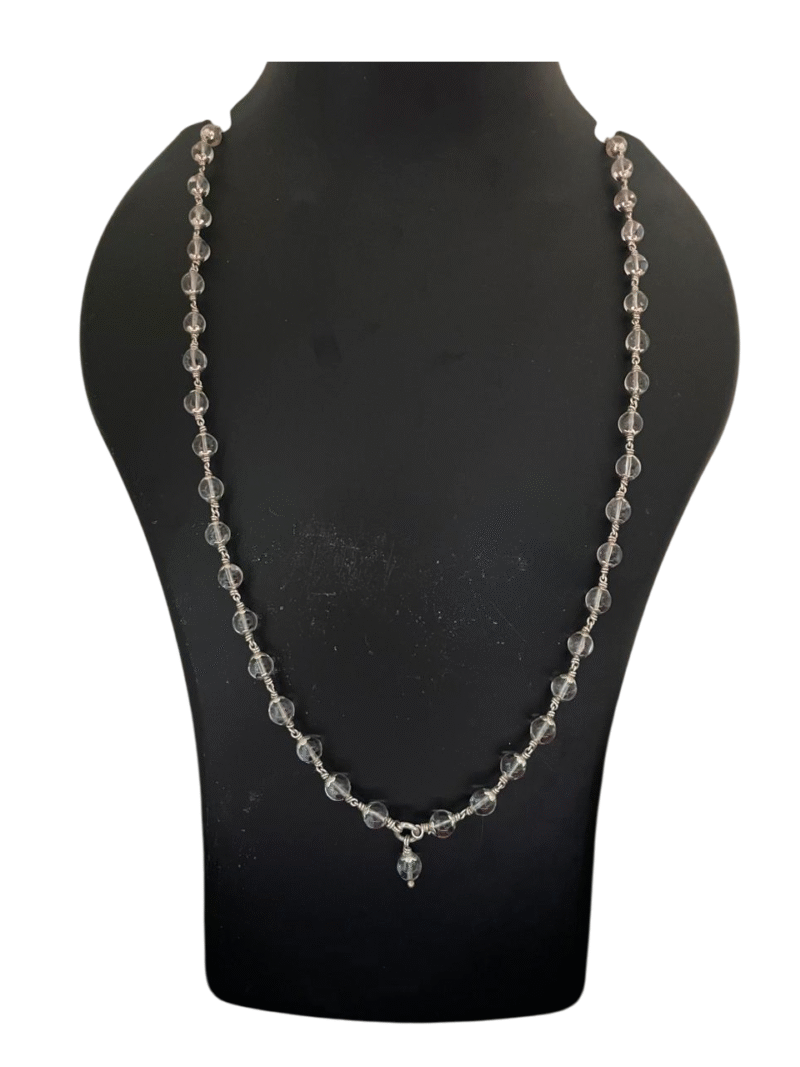 Original 925 Silver Sphatik Mala with Cap (7MM, 54 Beads, 26 Inches) | Silver Spadigam Mala For Men And Women - Image 2